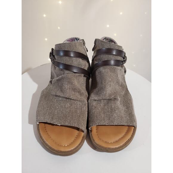 Blowfish Malibu Bella Open Toe Fabric Bootie Sandals Womens Size 8 Brown Tan - Picture 2 of 11